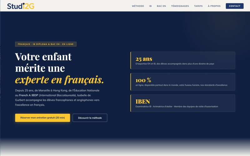 Site Studi2G — cours particuliers de français